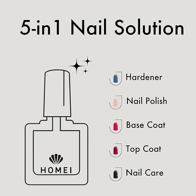 Nail Strengthener from Japan, Nail Hardener with Aloe Vera, Tea Tree Oil & Keratin for Healthy 5-in-1 Nail Solution Including Base Coat, Nail Color, Hardener, Top Coat & Nail Care, TAUPE