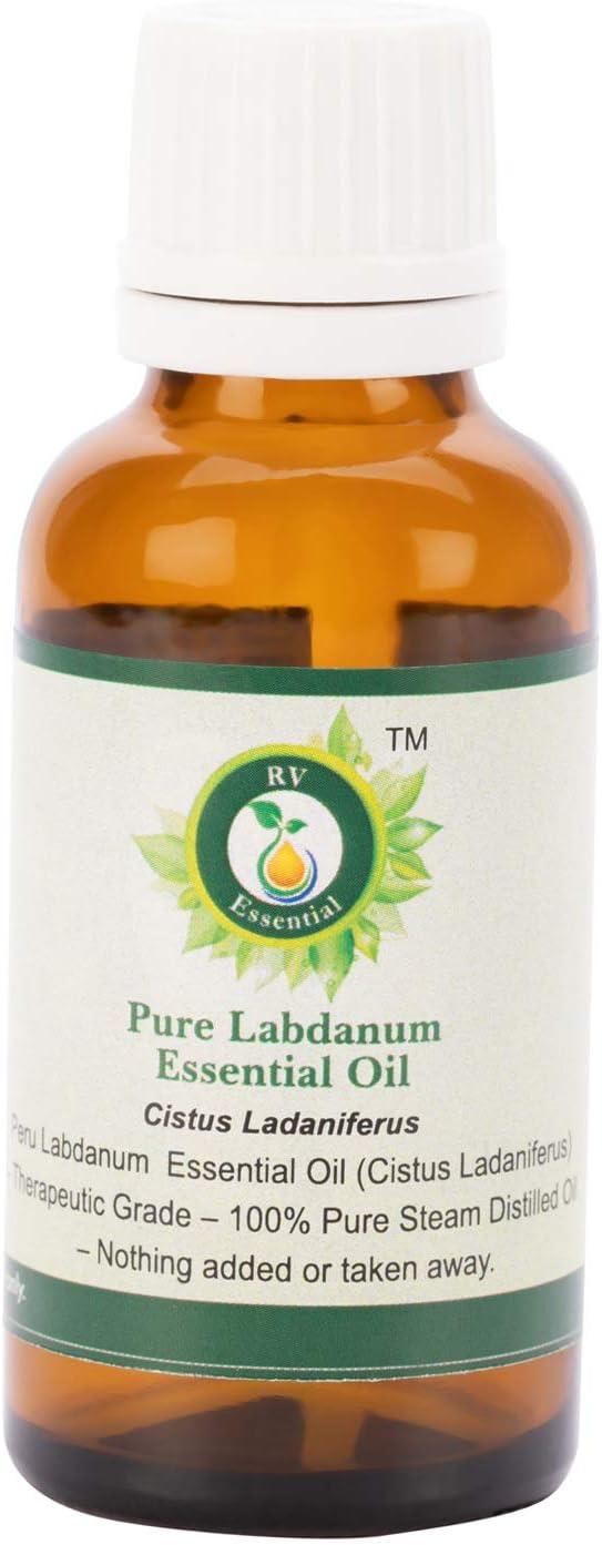 R V Essential Pure Labdanum Essential Oil 50ml (1.69oz)- Cistus Ladaniferus (100% Pure and Natural Steam Distilled)