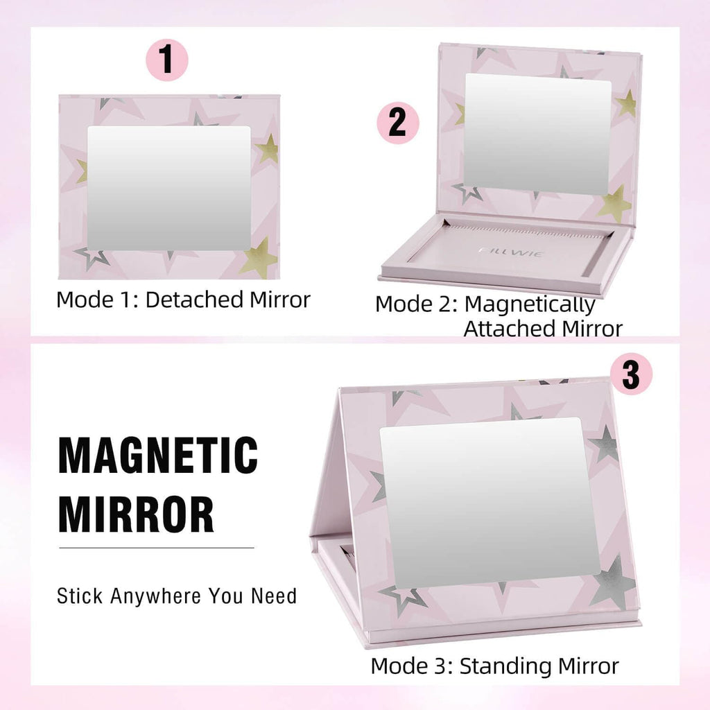Magnetic Empty Makeup Palette with Mirror – Customizable Refillable Case for Eyeshadow, Blush, Lipstick, Highlighter – Lightweight, Waterproof, with Spatula & 20 Metal Stickers (Pink, Medium)