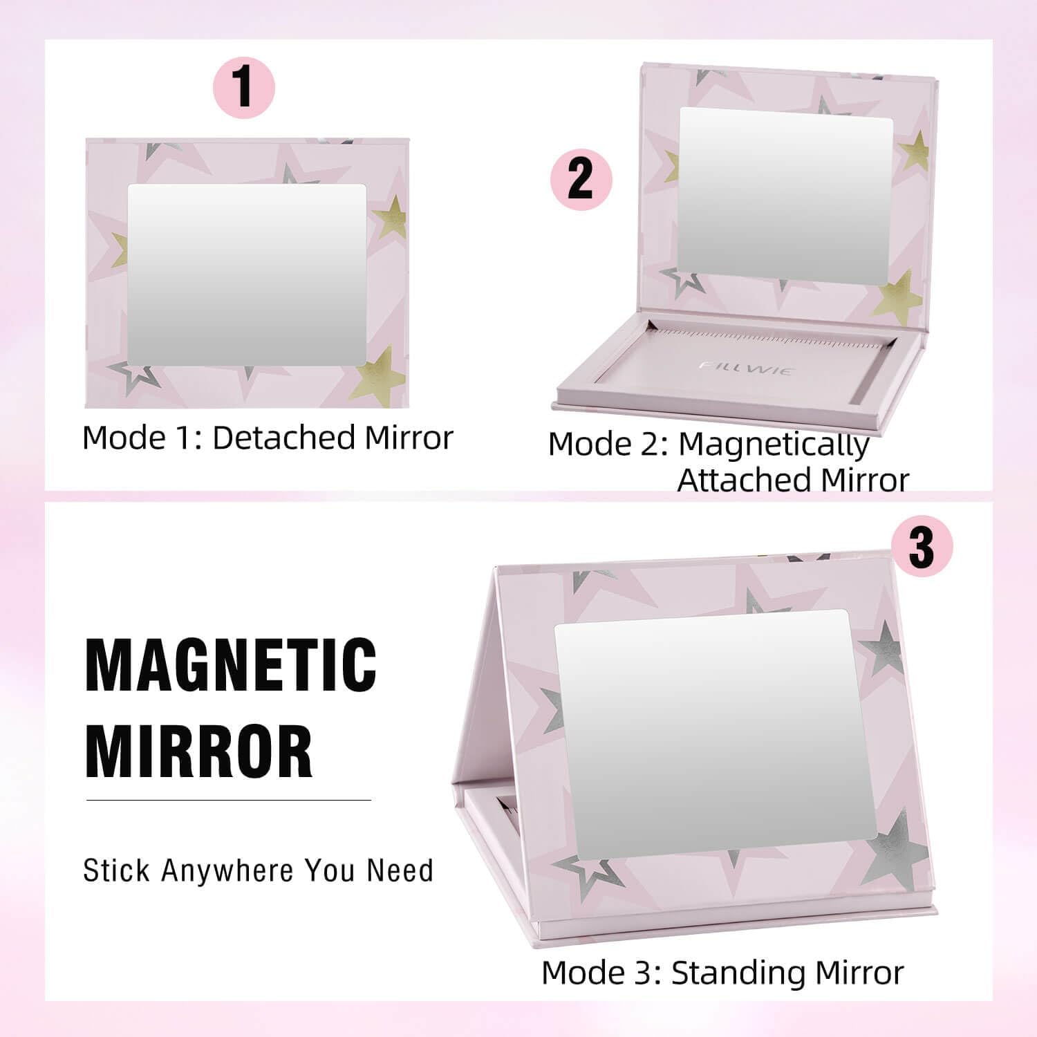 Magnetic Empty Makeup Palette with Mirror – Customizable Refillable Case for Eyeshadow, Blush, Lipstick, Highlighter – Lightweight, Waterproof, with Spatula & 20 Metal Stickers (Pink, Medium)