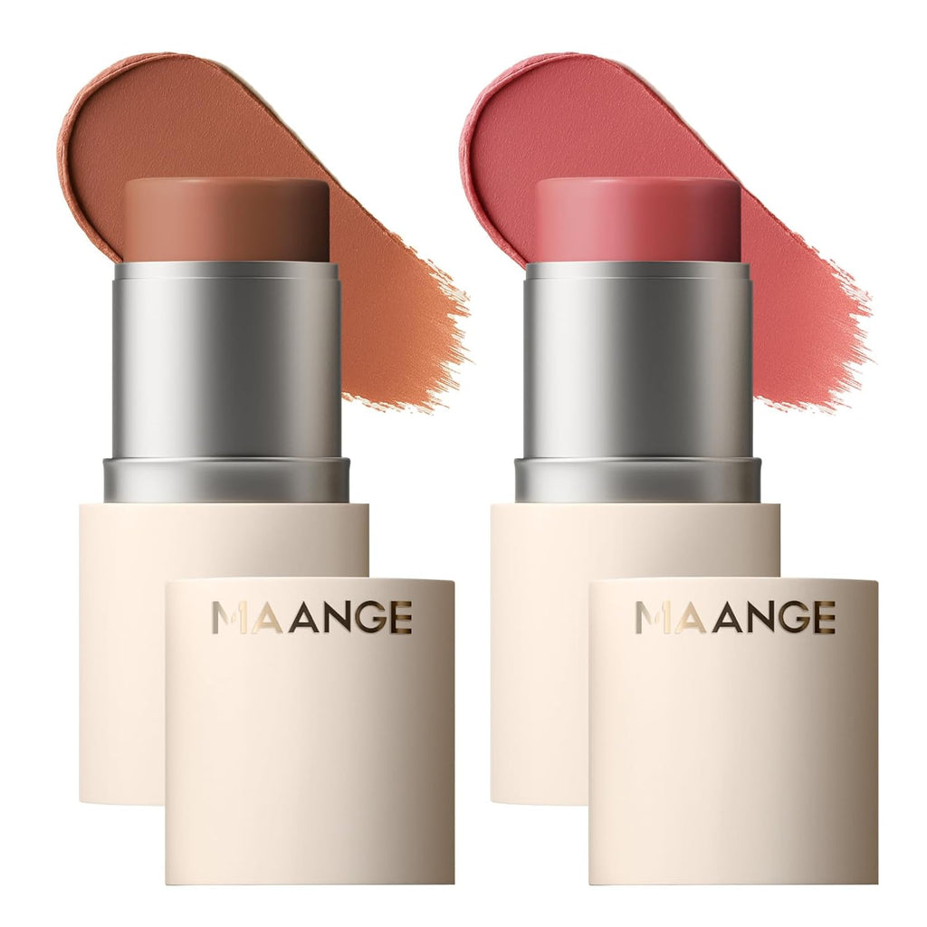 MAANGE Multi-Use Blush Stick, All-in-One Cream Blush for Cheeks, Eyes & Lips Long-Wearing, Blendable Makeup Blush Stick, Creamy & Buildable (O102+R301)