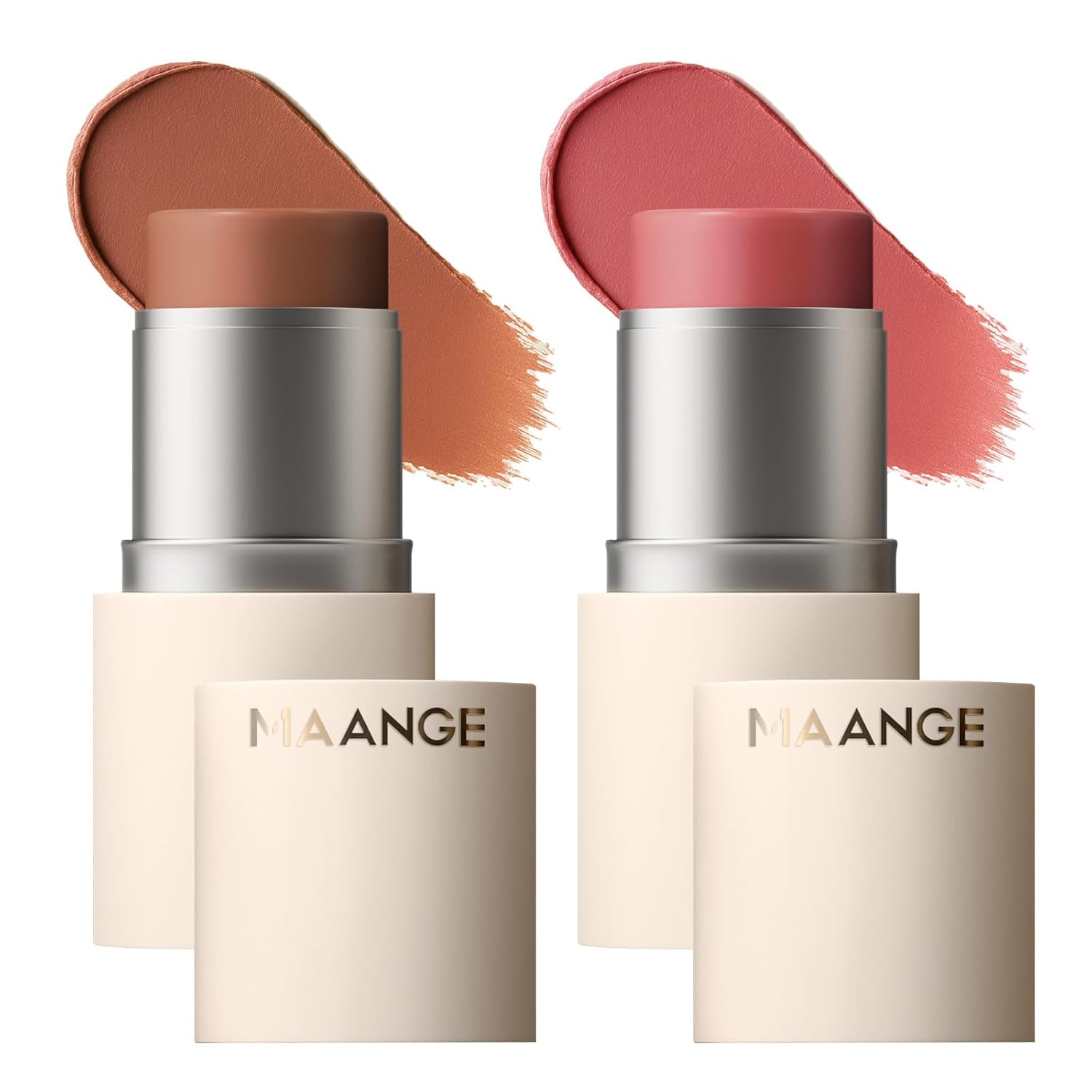 MAANGE Multi-Use Blush Stick, All-in-One Cream Blush for Cheeks, Eyes & Lips Long-Wearing, Blendable Makeup Blush Stick, Creamy & Buildable (O102+R301)