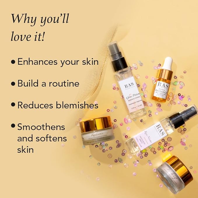 Quick Glow Kit, Hydrating Essence Toner, Exfoliating Face Cleanser, 24K Gold Face Elixir, Face Gel Serum, Face & Body Toner | Smoothens & Softens Skin, Deep Cleanser | Set of 5 - RAS LUXURY OILS