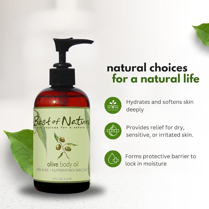 Best of Nature 100% Pure Olive Massage & Body Oil - Cold Pressed, Unscented Moisturizer for Skin & Hair, Bath Oil, Half Gallon (64 fl oz)