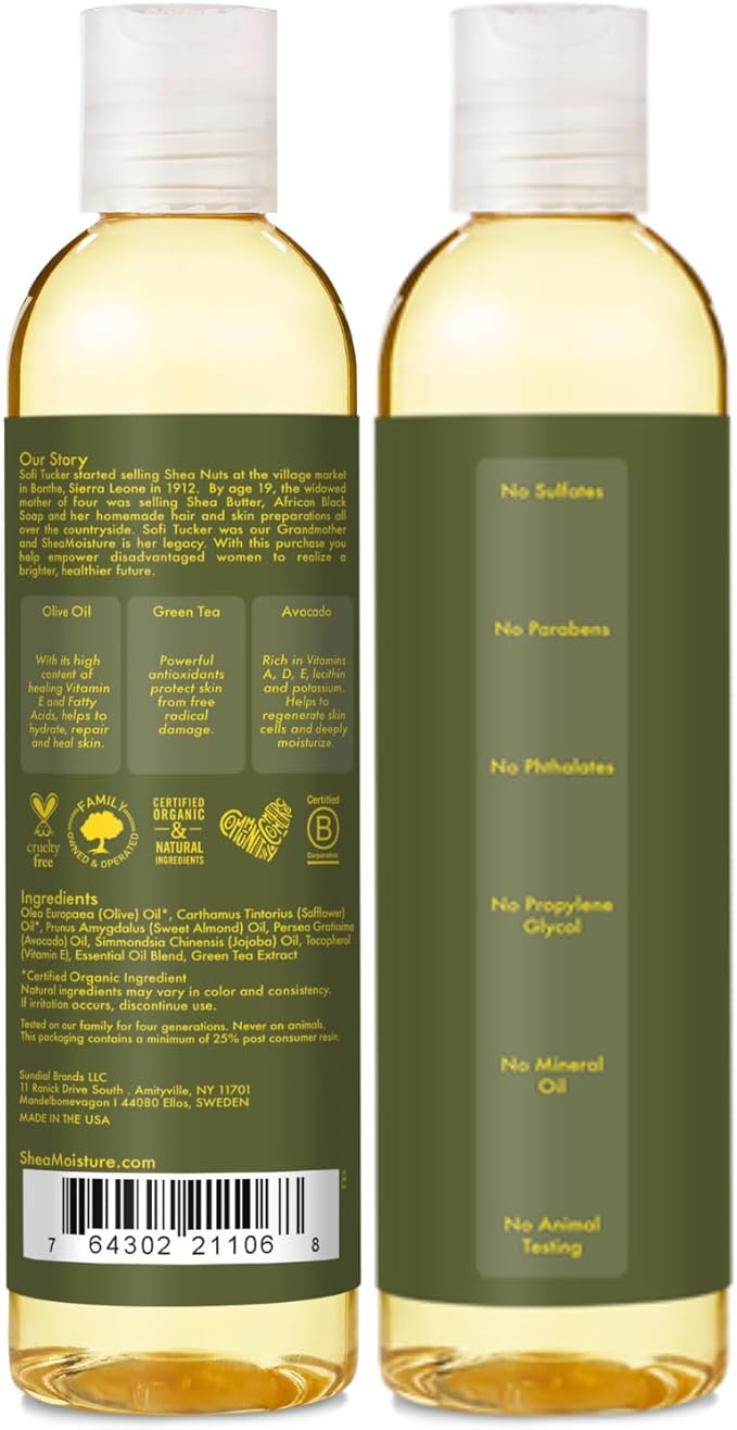 SheaMoisture Olive & Green Tea Bath, Body & Massage Oil 2-Pack – Avocado Oil, Anti-Aging & Ultra-Moisturizing for Dry Skin, 8 Oz Ea