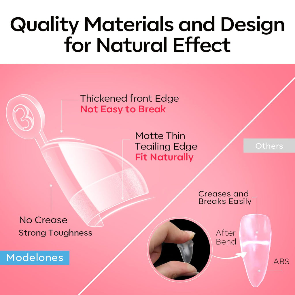 Modelones Extra Short Almond Fake Nail Tips - 510Pcs Half Cover Gel Tips Pre-shaped Clear Acrylic Gel Kit False Press on Nails for Extension DIY Salon 15Sizes