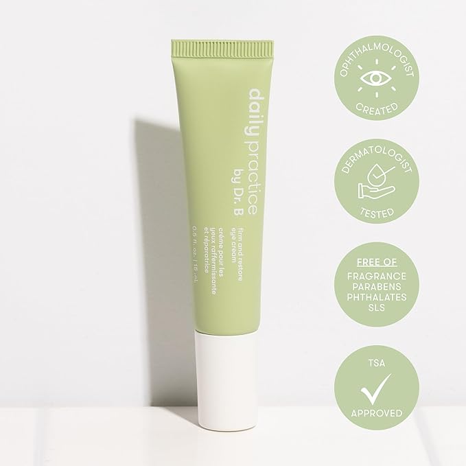by Dr. B Firm and Restore Eye Cream, Lightweight Eye care for Dark Circles, Puffiness & Fine Lines with Peptides and Hyaluronic Acid, Paraben Free, Phthalate-Free, Travel-Friendly, 15ml