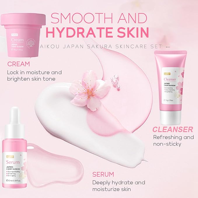 Skincare Gifts For Teenage Girls,Cherry Blossom Skincare Sets,Facial kit,Pamper Sets For Women Gifts,Skin Care Sets & Kits (One Size, Cherry Blossom-SetB-Exfoliating)