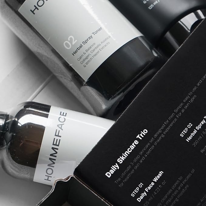 HommeFace Daily Trio Skin Care Set for Men, 3-Step Routine
