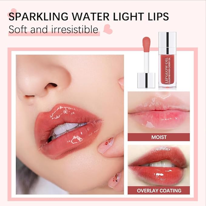 Plumping Lip Oil, Hydrating Gloss Tinted Lip Balm Transparent Lip Care, Big Brush Head Glitter Shine, Long Lasting Nourishing Non-sticky Fresh Texture(PURPLE)