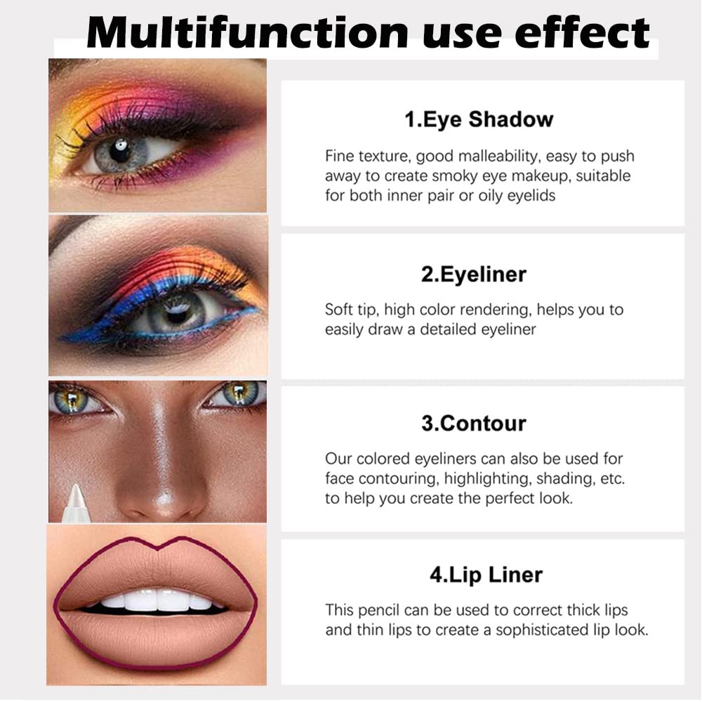 evpct 6Pcs Dark Light Royal Blue Emerald Green Purple Colored Glitter Eyeliner Pencils Set Women Waterproof