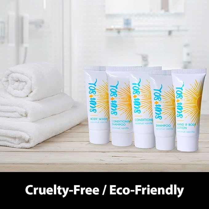 Sun + Sol Bulk Luxurious Hand & Body Lotion With Warm Coconut & Vanilla Fragrances, Travel Size Toiletries, Mini Hotel Amenities, 0.7 oz, 300 Count