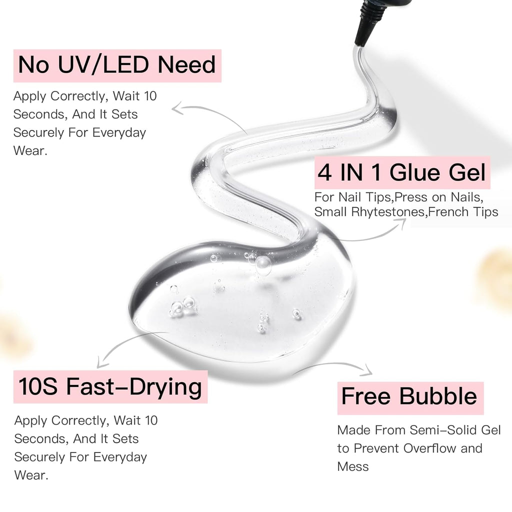 Curvlife Upgraded Super Strong 10g Semi Solid Nail Glue, 2pcs Best Soft Gel Nail Glue for Press on Nails - No UV Light Needed, Long Lasting