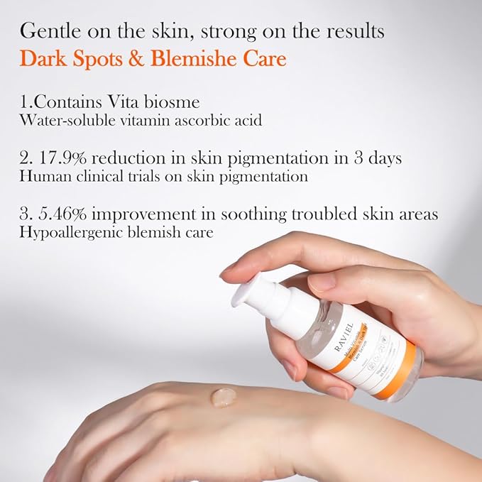 RAVIEL Multi Vitamin Dark Spot & Blemish Face Serum | 7 Hyaluronic Acid for Deep Hydration & Brightening for All Skin Types | Snail Mucin, Anti Aging, Korean Skincare (1.69 fl oz)
