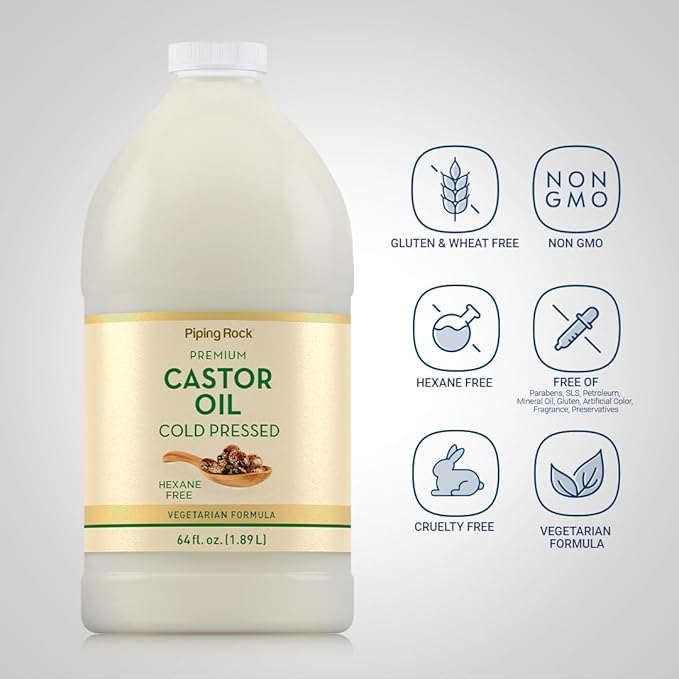 Piping Rock Castor Oil | 64 Fl Oz | Premium Liquid Drops | Cold Pressed and Hexane Free | Vegetarian, Non-GMO, Gluten Free