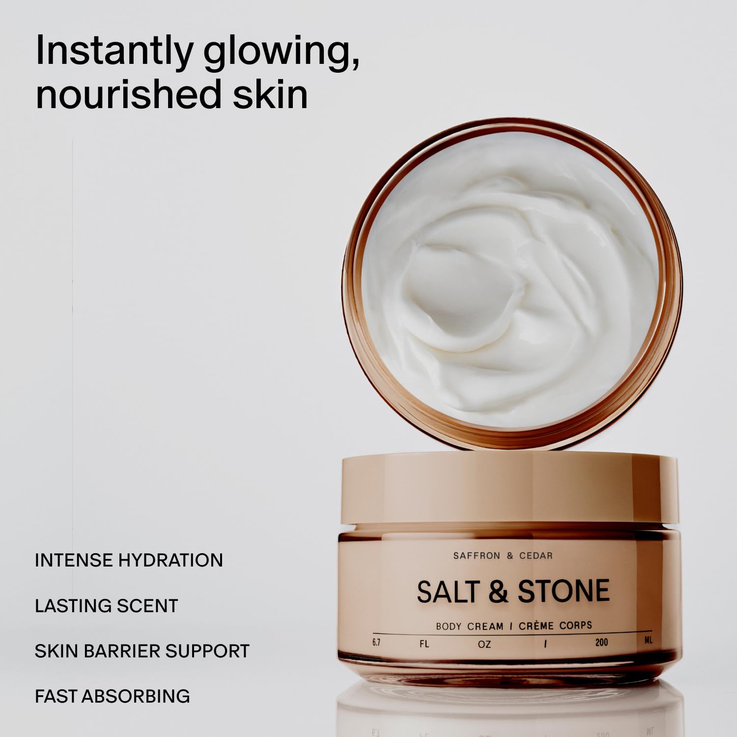 Salt & Stone Body Cream – Saffron & Cedar | Hydrating Formula with Seaweed Extracts, Spirulina & Squalane | Deep Hydration, Skin Barrier Support & Healthy Glow | for all Skin Types (6.7 fl oz)