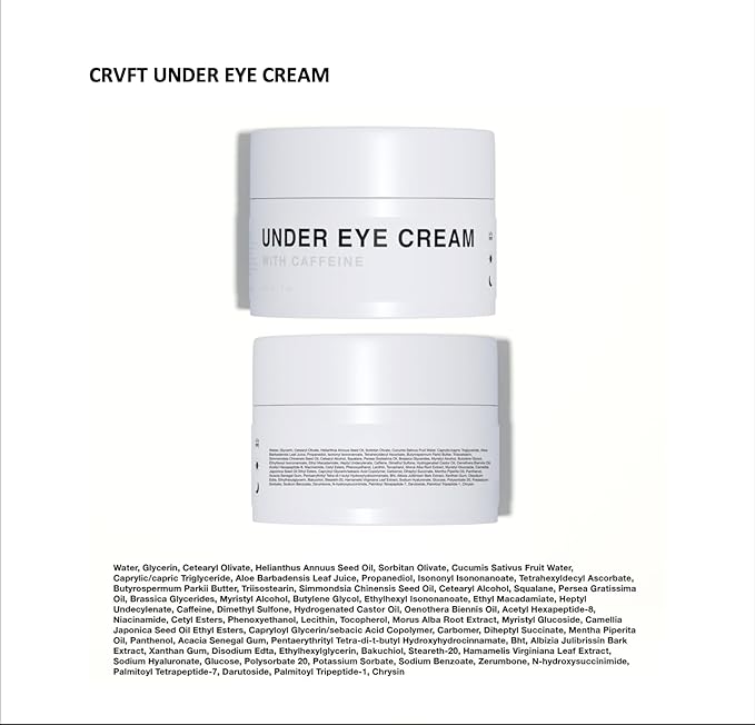 CRVFT Men's Under Eye Cream .25oz [AM/PM] | 30 Day Supply | Reduce the Appearance of Puffy Eyes + Lessen Dark Circles | Invigorated with Caffeine | Made in the USA | Peppermint Scented