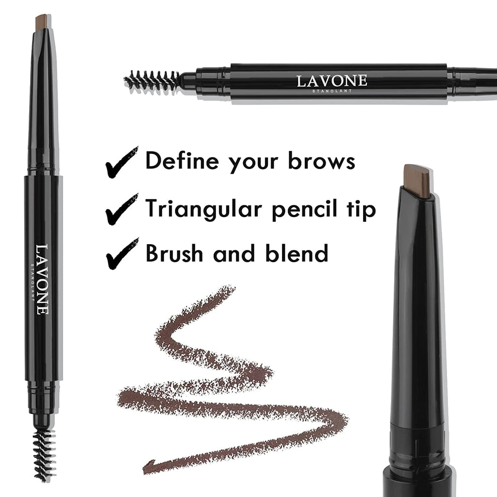 LAVONE Eyebrow Stamp Pencil Kit - Waterproof Eyebrow Pencil, Eyeliner, Pomade, Dual-ended Brush - Medium Ash Brown