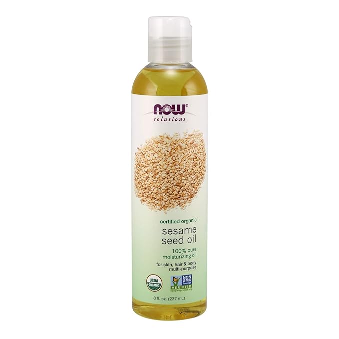 NOW Foods Solutions, Organic Sesame Seed Oil, 100% Pure Moisturizing Oil for Skin and Hair, with Vitamins, Minerals and Phytonutrients, 8-Ounce