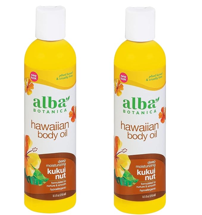 Alba Botanica Hawaiian Organic Body Oil - Kukui Nut - 8.5 Ounce (Pack of 2), 'Packaging may vary'