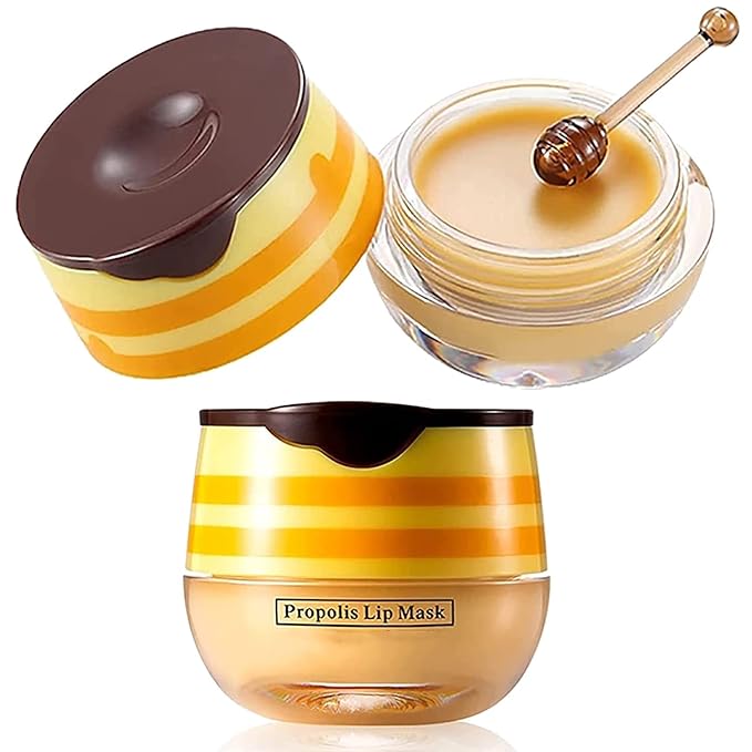 2PCS Lip Balm Honey Pot,Propolis Moisturizing Honey Lip Mask Lip Balm,Hydrating & Prevention Dry and Cracked Lip Scrubs Exfoliator