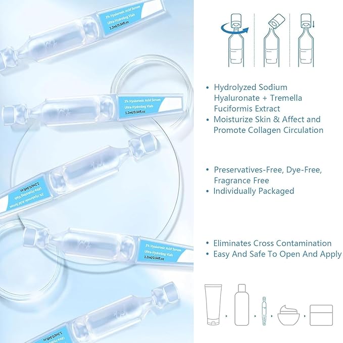 30pcs 3% Hyaluronic Acid Serum Ultra-Hydrating Vials, Hyaluronic Acid Tubes, Ultra Hyaluronic Acid Tubes, 3% Glass Skin Ultra-Hydrating Serum
