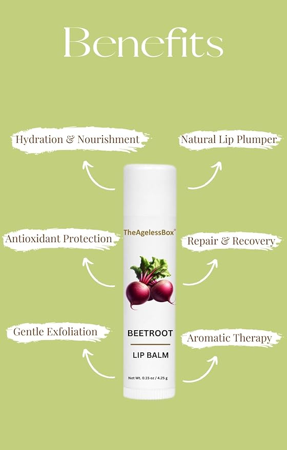 TheAgelessBox® Beetroot Lip Balm – Natural & Organic Lip Care with Shea Butter & Sweet Almond Oil – Hydrating, Antioxidant-Rich & Nourishing – Plant-Based, Cruelty-Free & Eco-Friendly