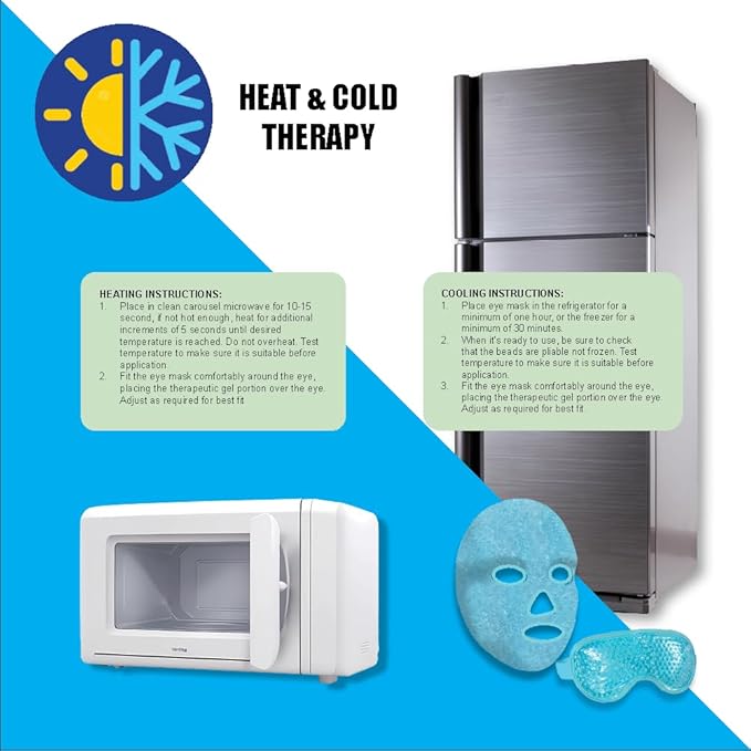 USA Merchant - 2PCs Cold & Hot Face and Eye Gel Mask, Reduce Puffiness, Dark Circles, Swelling, Headache, Skin Care Reusable Reversible Cooling and Hot Mask (Eye & Face Mask Blue)