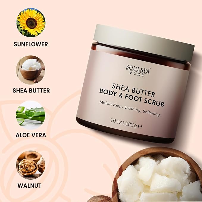 Shea Butter Body & Foot Scrub | Gentle and Nourishing Moisturizing Shea Butter Body Scrub, Soothing & Exfoliating Body Scrub for Deep Hydration, 10 oz