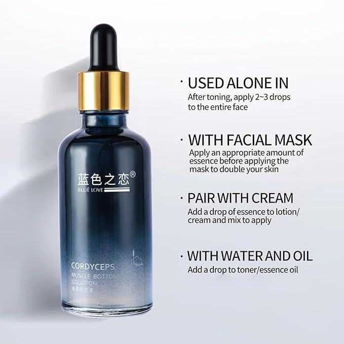 BLUE LOVE 2PC Cordyceps Facial Essence Serum - Reduces Fine Lines & Wrinkles, Hydrating & Anti-Aging Formula with Natural Ingredients for All Skin Types