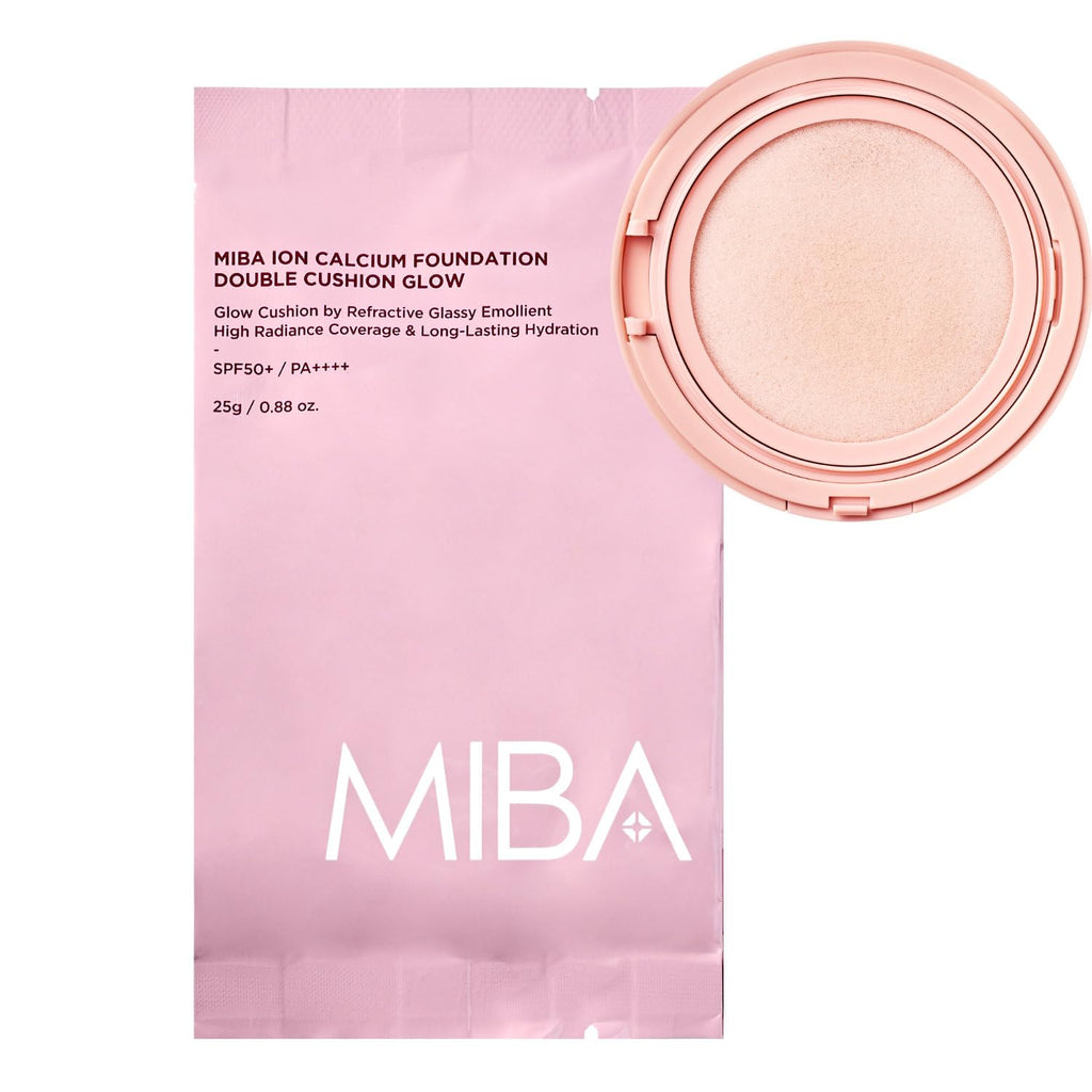 MIBA Ion Calcium Foundation Double Cushion Glow 25 g / 0.88 oz Big Cushion SEASON 3. Long Lasting Cover Effect. Moisture glow. Skin tightening relief. Smooth adhesion. (#23 Rosy Beige Refill)