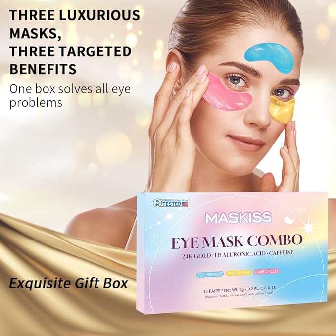 Under Eye Patches (24 Pairs), 3 Colors Eye Masks Gift Set for Dark Circles Puffy Eyes, Undereye Bags and Wrinkles, Bachelorette Party Favors, Skin Care Set Gifts for Women