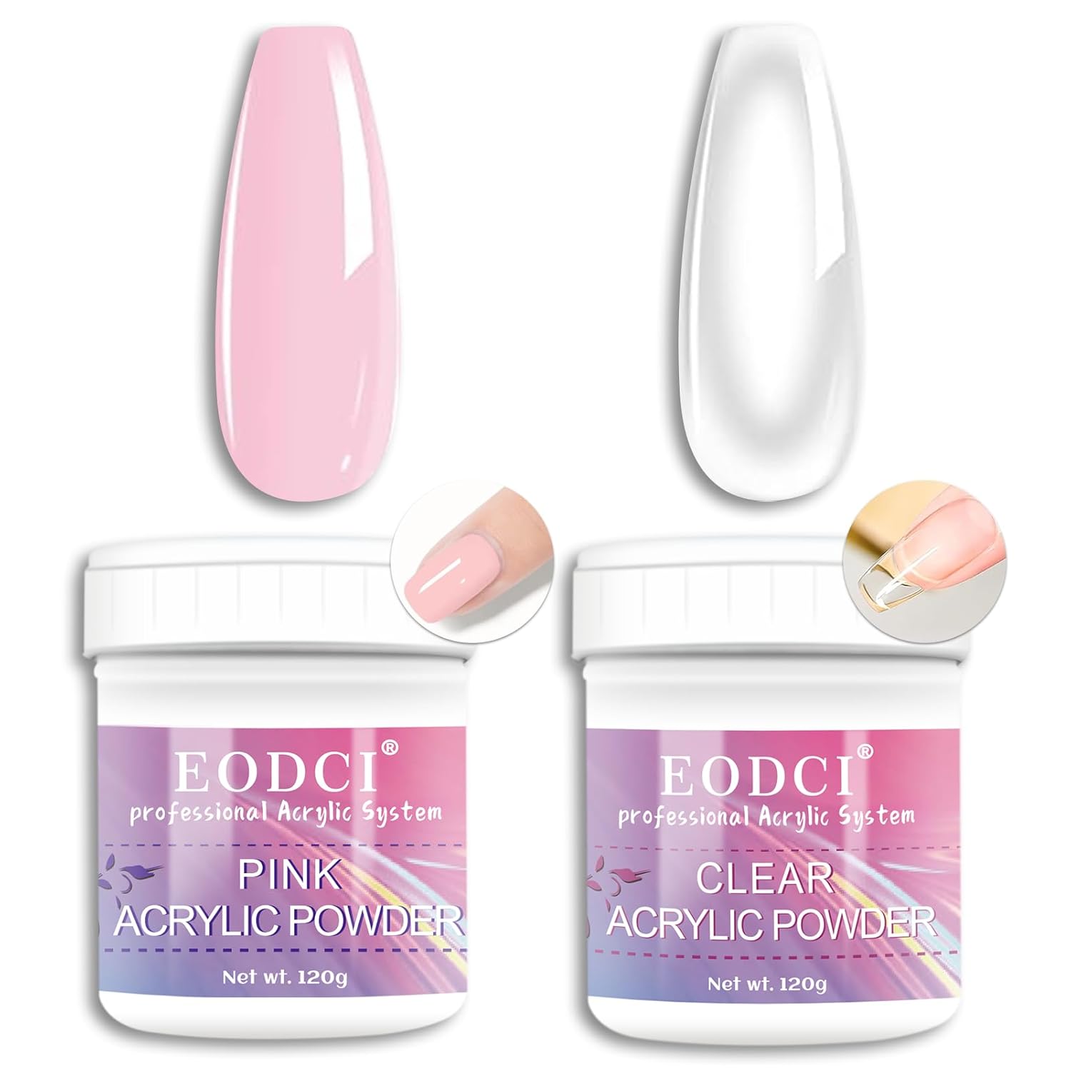 Clear/PInk Acrylic Nail Powder, 2Pcs Professional 120g Acrylic Nail Powder Polymer for 3D French Nail Manicure Extension Nail Carving Large Capacity Acrylic 8oz