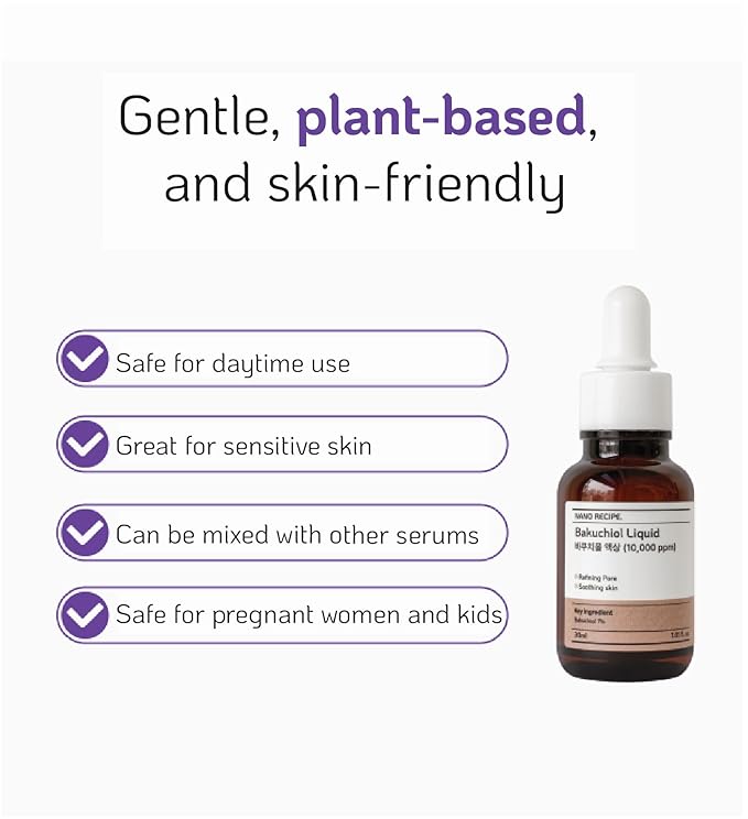 Korean Bakuchiol Concentrate Mix 2 Drops In Any Step of Your Skin Care Routine Retinol Alternative Non GMO Vegan Certificate Safe Natural Botanical Antioxidant Cold Pressed 10000ppm 30ml