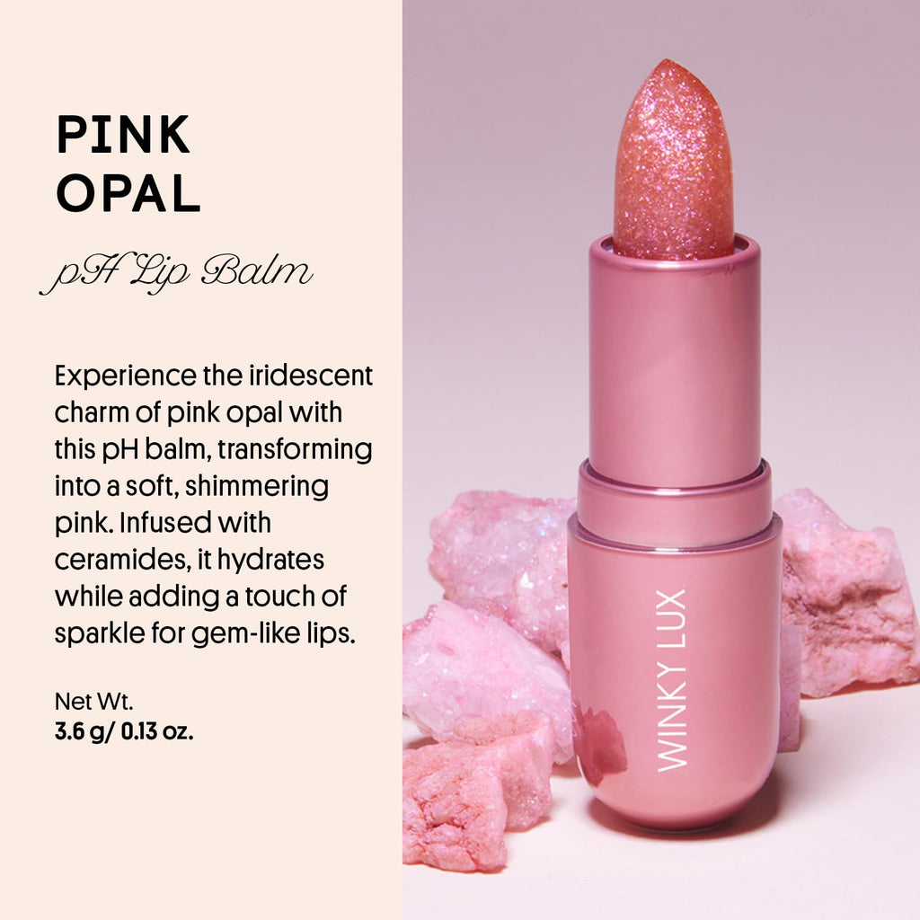 Winky Lux Pink Opal Glimmer Balm – Nourishing pH Lip Balm with Color Changing Pink Tint with Shimmer, Hydrating Ceramides Soften Lips, Raspberry Vanilla Scent
