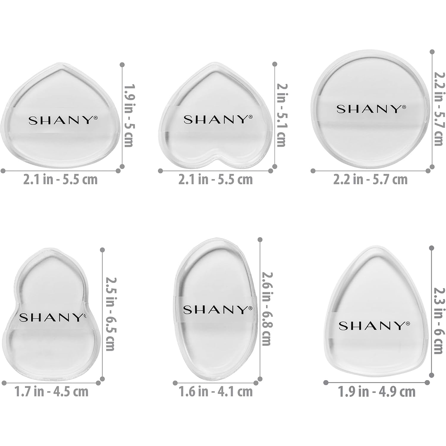 SHANY Stay Jelly Silicone Sponge Set - Clear & Non-Absorbent Makeup Blending Sponges for Flawless Application with Foundation - Assorted Sizes and Shapes - Pack of 6