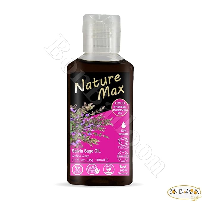 Nature Max Marmaria Salvia Sage Oil Natural Undiluted Pure For Hair & Skin Care Cold Pressed Egyptian Egypt Arab Arabic Arabian Herbal Herb Herbs Kosher Halal (1Pack = 3.38 oz / 100 ml) زيت المرمرية