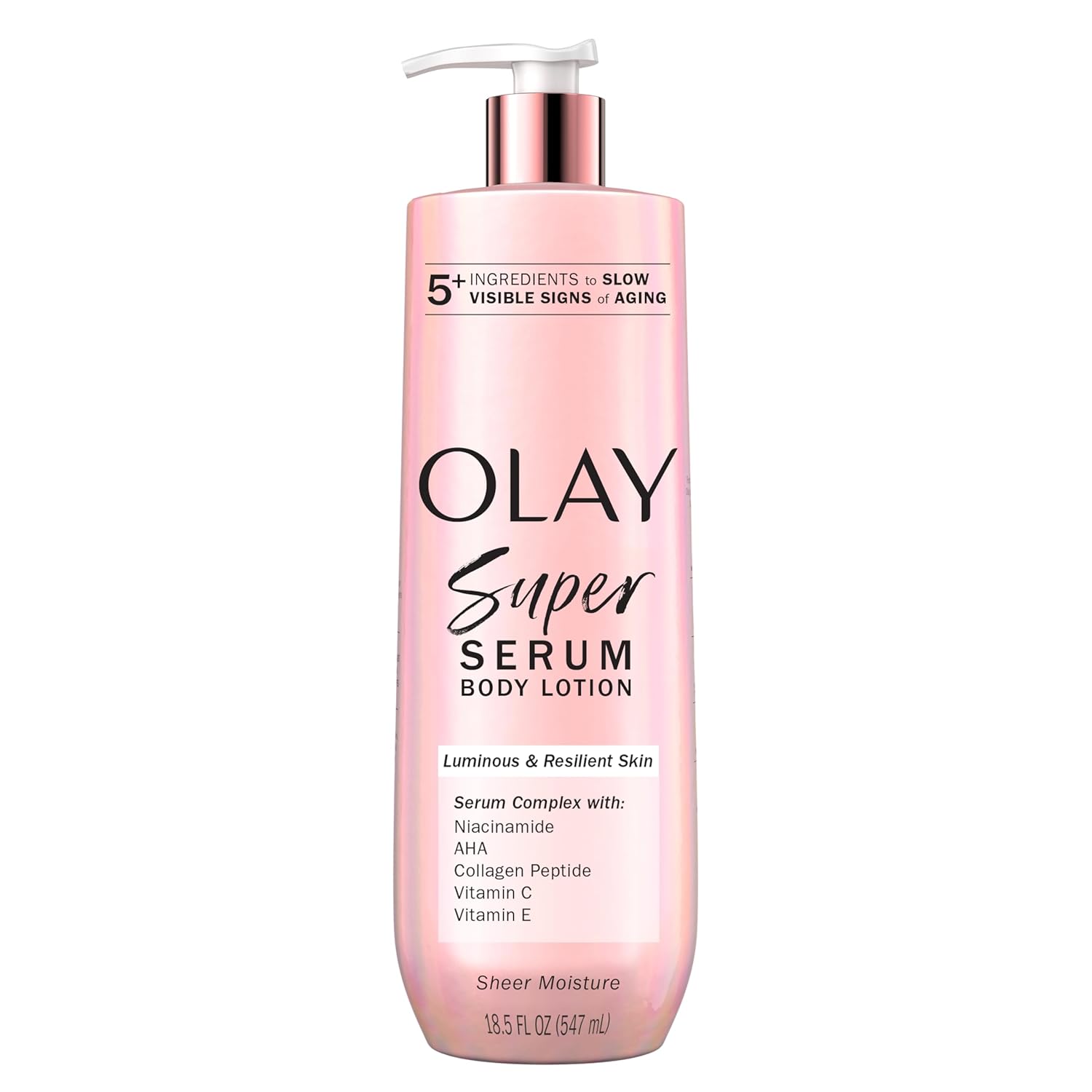 Olay Super Serum Hand & Body Lotion for Dry Skin, 24hr Long Lasting Hydration, 5+ Ingredient Serum Complex for Bright Even Firm Luminous Skin, Sweet Vanilla & Soft Wood Scent, 18.5 fl oz