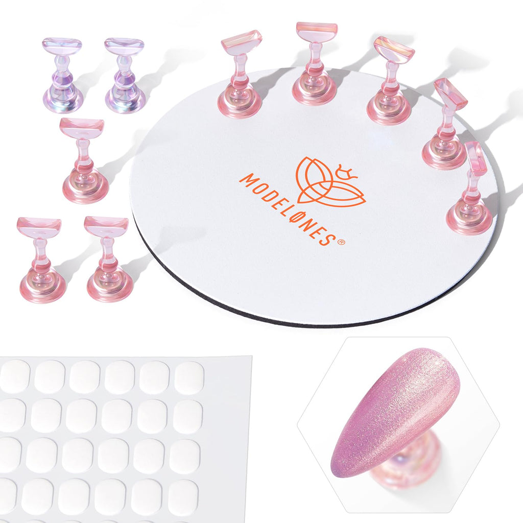 Modelones Nail Stand Set, Magnetic Nail Stands for Press ons False Nail Tips Practice Acrylic Holder with 200pcs Sticky Tabs Strong Metal Base Painting Display DIY & Salon Use Beginner Supplies