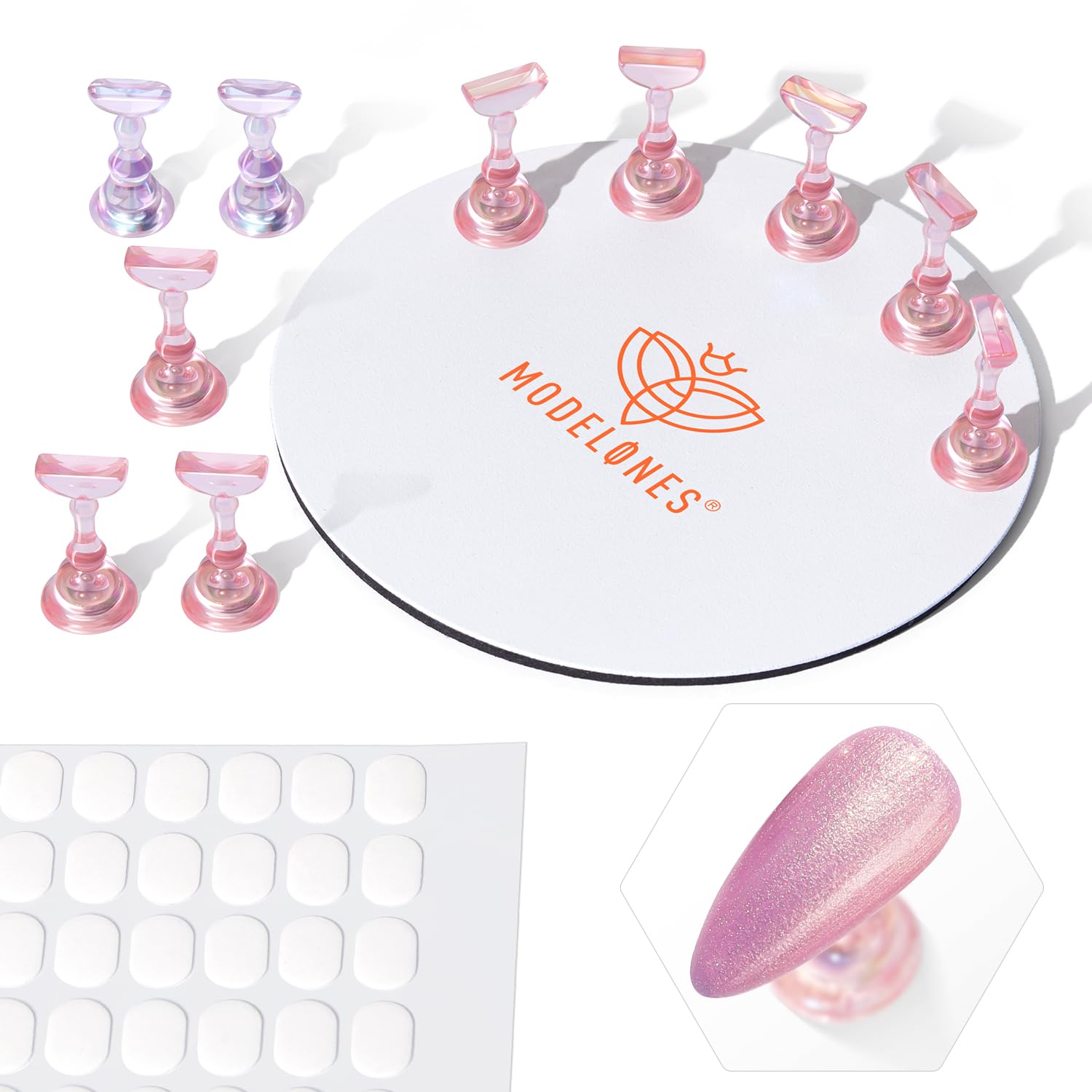 Modelones Nail Stand Set, Magnetic Nail Stands for Press ons False Nail Tips Practice Acrylic Holder with 200pcs Sticky Tabs Strong Metal Base Painting Display DIY & Salon Use Beginner Supplies