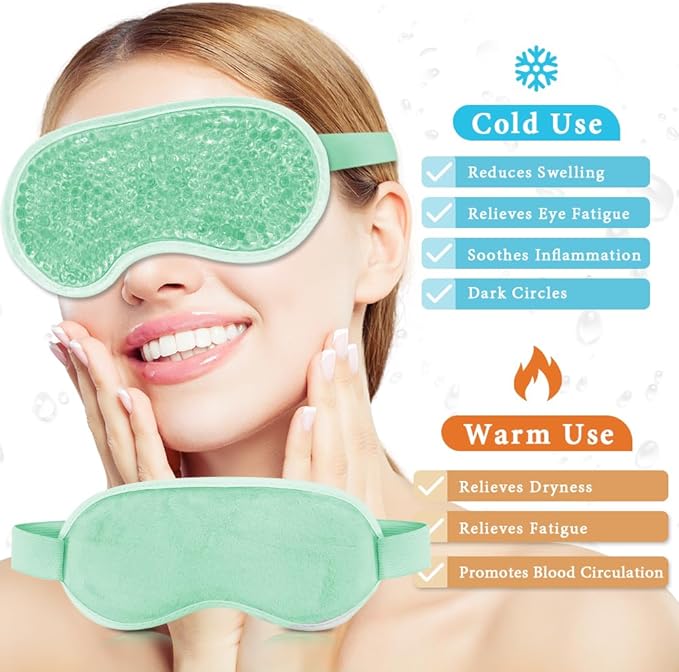 Cooling Eye Mask and Silky Sleep Mask 4 Packs for Man Women for Sleeping Frozen Ice Eye Mask Cold Warm Compress Puffiness Dry Eyes Dark Circles Gifting