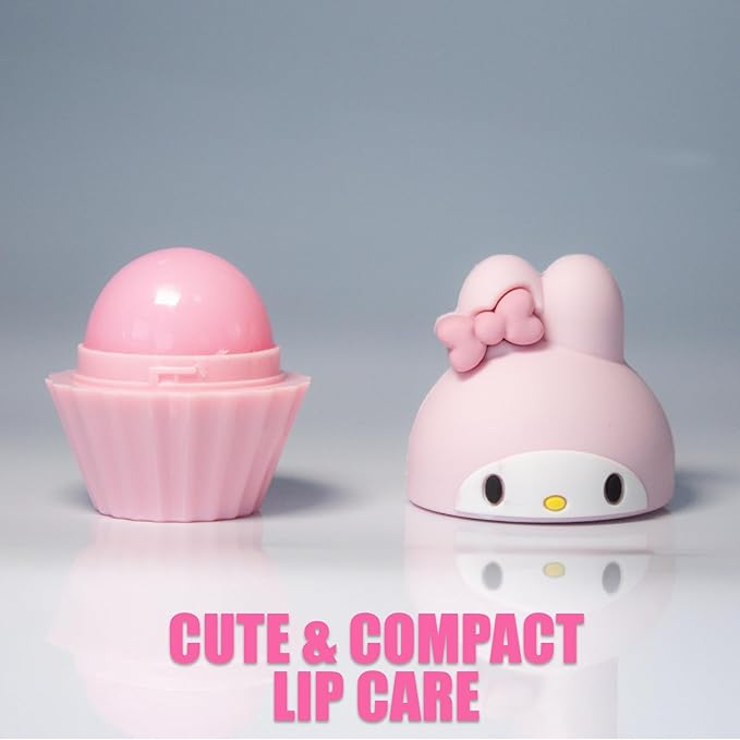 25 Glam Lux Bundle Kawaii Cupcake Scented Lip Balm Set, Hello Kitty & Friends Characters, 4 Pack, Moisturizing Formula Kuromi Melody Hydrating Yummy Scented