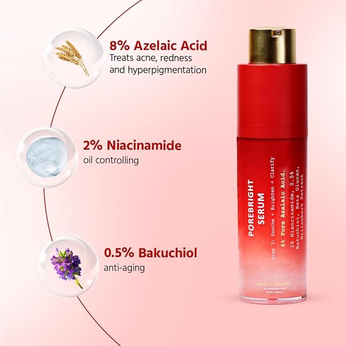 TRUTH & BEAUTY Advanced Skincare Combo: Porebright, C Radiance, & Smart Ageing Complex Serums for Radiant, Brightening, Even Tone Serum for All Skin Types (35, 30x2 ML)