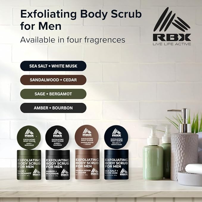 RBX Exfoliating Body Scrub For Men with Shea Butter Vitamin A and C, Moisturizing Hydrating Body Scrub for Healthy Skin