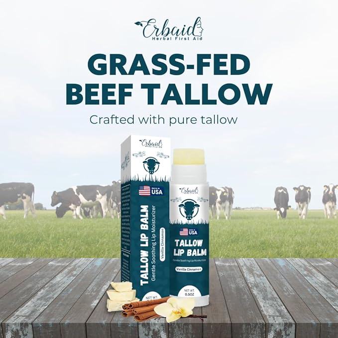 Beef Tallow Lip Balm – Natural Tallow Beeswax Chapstick – Hydrating Moisturizer Grass Fed Bison Tallow Balm Lip Care – Soothes Chapped, Dry Lips, Sensitive Skin – Long Lasting & Vitamin Rich USA-Made