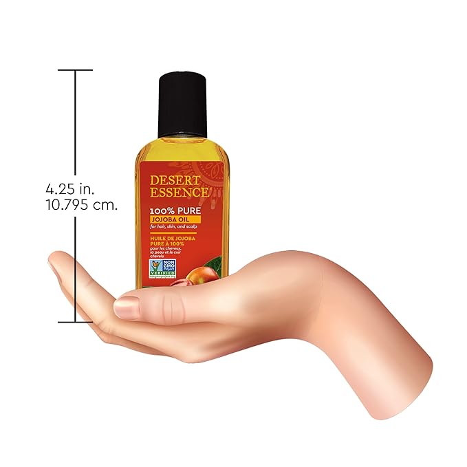 Desert Essence 100% Pure Jojoba Oil – 2 Fl Oz Moisturizer for Hair, Skin & Scalp | Makeup Remover & Aftershave Hydrator, Non-GMO, Vegan, Cold-Pressed, Anti-Flakiness & Non-Clogging Beauty Elixir