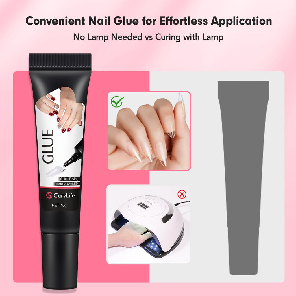 Curvlife Newly Upgraded Quick Drying 10g Semi Solid Nail Glue Gel with 10ml Remover Kit for Press On and Fake Acrylic Nails Tips, No Need for UV Lamp, Long Lasting