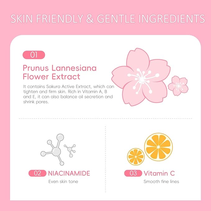 Sakura Skincare Set, Skin Care Set For Teen Girls, Skincare Gift Set Cherry Blossom Beauty Set, Deep Cleaning Skincare Facial Kit, Teen Skin Care Kit Birthday Gift - 8 Pack Travel Skincare