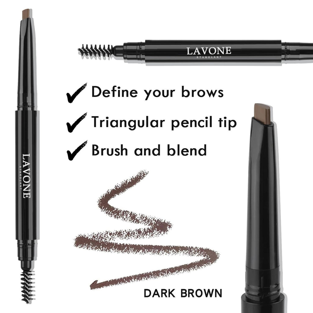 LAVONE Eyebrow Stamp Pencil Kit for Eyebrows, Makeup Brow Stamp Trio Kit with Waterproof Eyebrow Pencil, Eyeliner, Eyebrow Pomade, and Dual-ended Eyebrow Brush - Chocolate