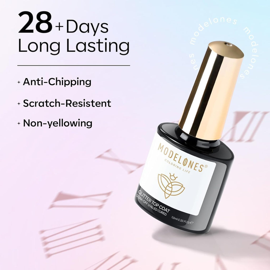 modelones Rainbow Cat Eye Gel Nail Polish Top Coat, 2-in-one 9D Glitter Clear Gel Polish with Magnet Stick Holographic Glossy Finish Long Lasting Soak Off Manicure Home Salon Nail Art 10 ML